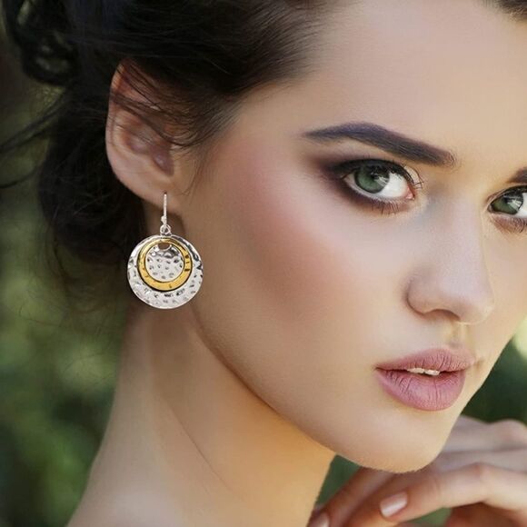 Hammered Earrings Gold Silver Boho Dangle Earrings - Picture 2 of 6